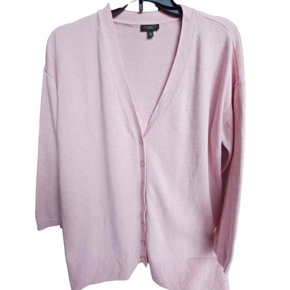 Talbots pink v neck button up cardigan szXp